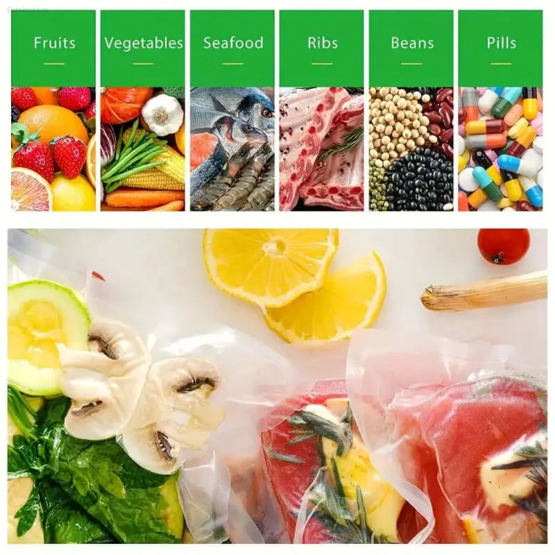 Vacuum-sealed food items.