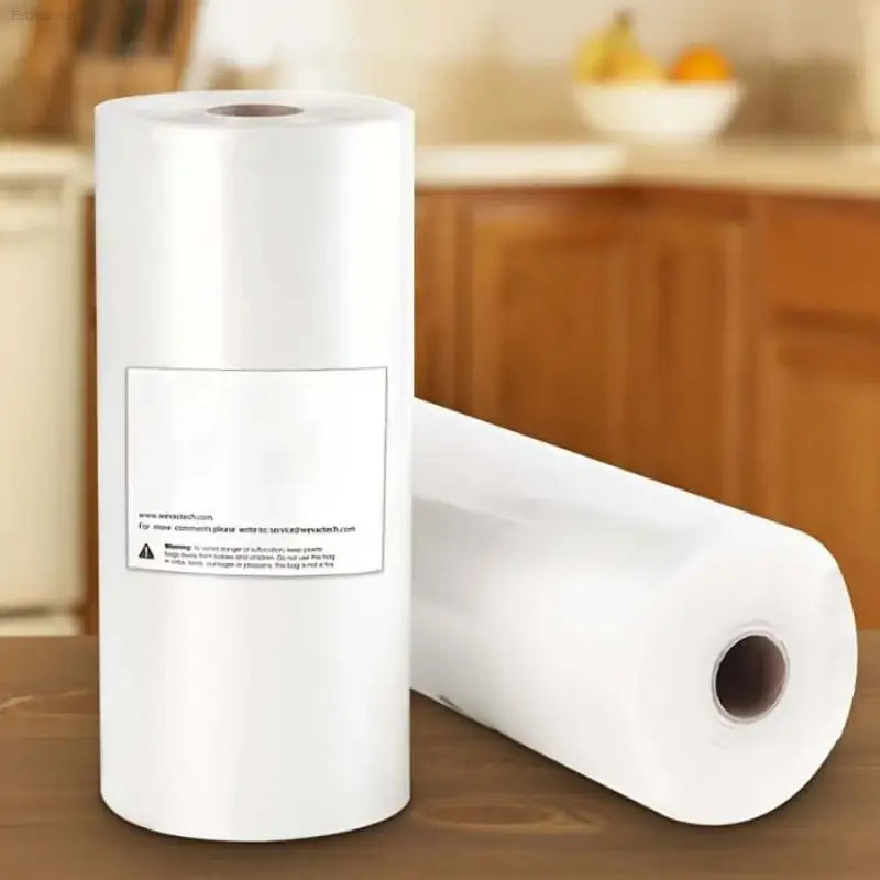 Rolls of white plastic wrap.