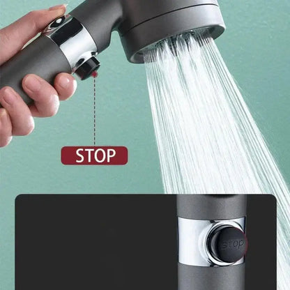 Gray MegaBlast High Pressure Portable Showerhead with stop button for easy mode switching