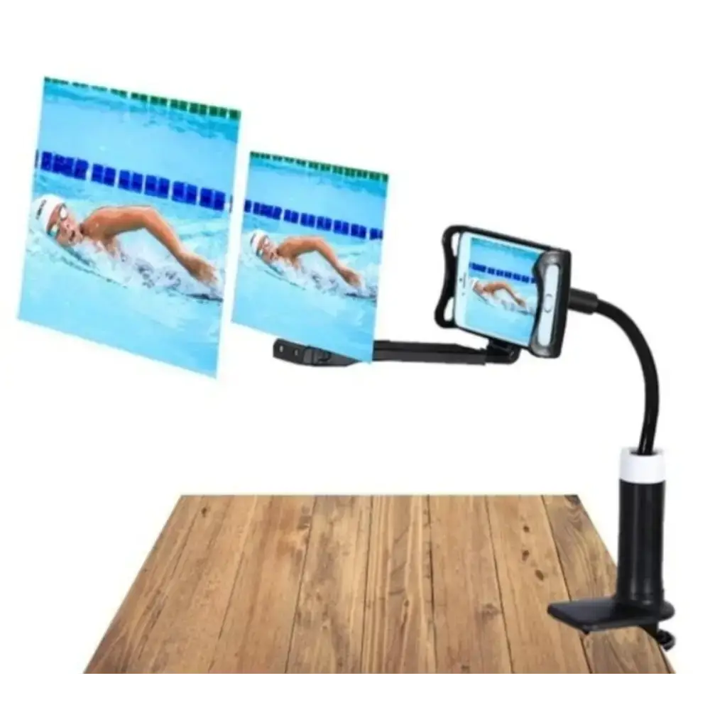 Flexible phone holder showcasing a swimmer with MegaScreen Magnifier Flex Arm