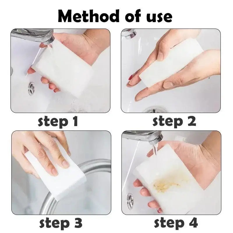 Steps for using the Melamine Sponge Magic Eraser 100x60x20mm for easy cleaning