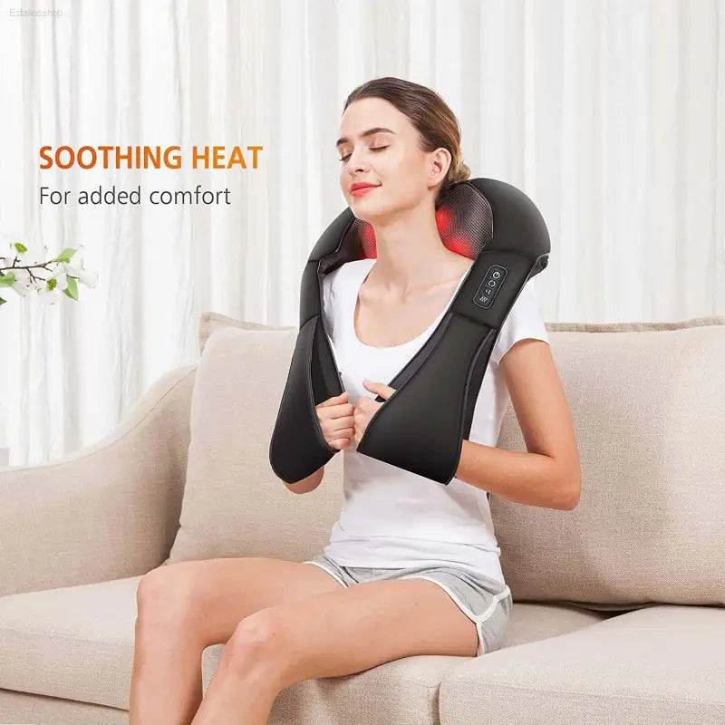 Black neck and shoulder massager with heat.