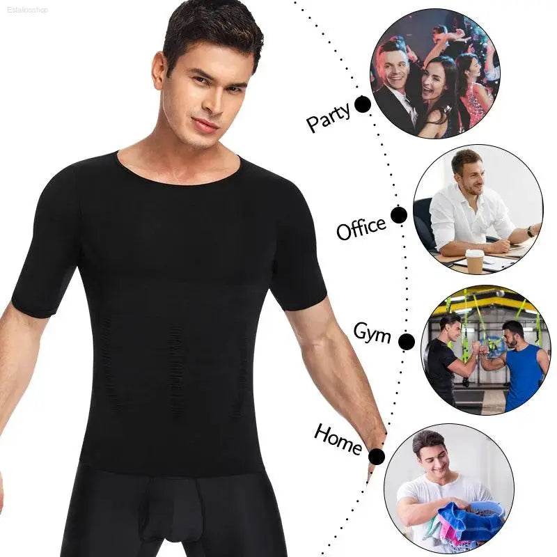 Men Weight Loss Shapewear T-Shirt Slimming Compression Shirt - Estalios