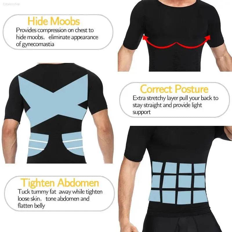Men Weight Loss Shapewear T-Shirt Slimming Compression Shirt - Estalios