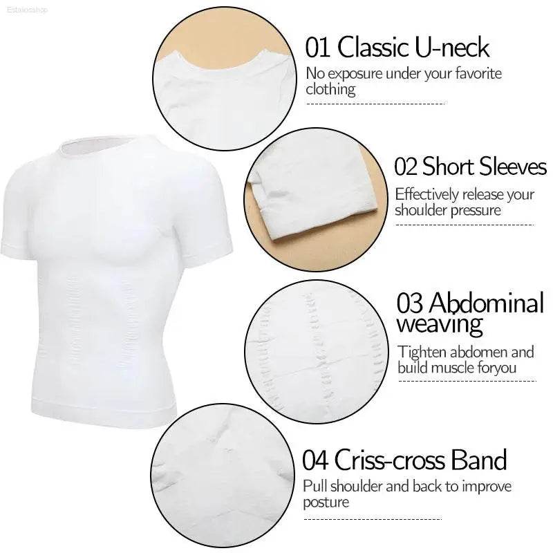 Men Weight Loss Shapewear T-Shirt Slimming Compression Shirt - Estalios