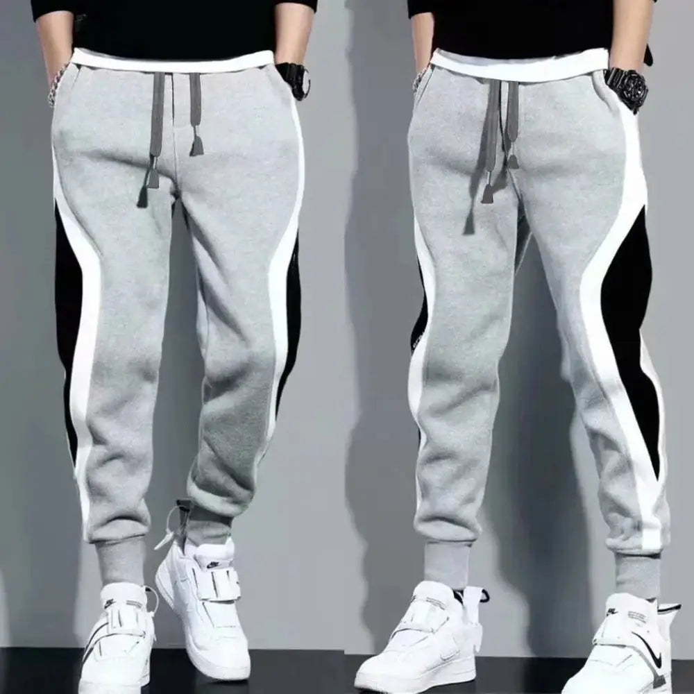 Gray and black sweatpants, perfect for casual pants mens style with patchwork design