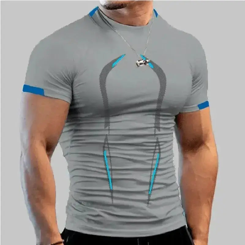 Gray compression shirt men with navy blue accents for XXL 75-80kg athletes