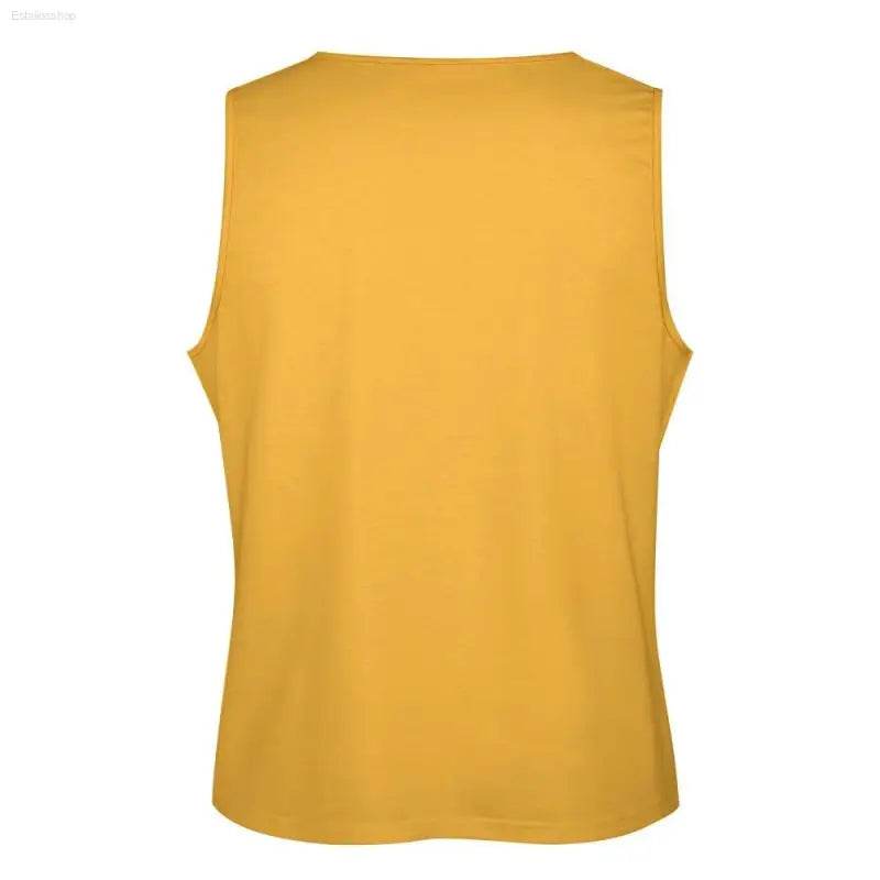 Mustard-colored sleeveless shirt.