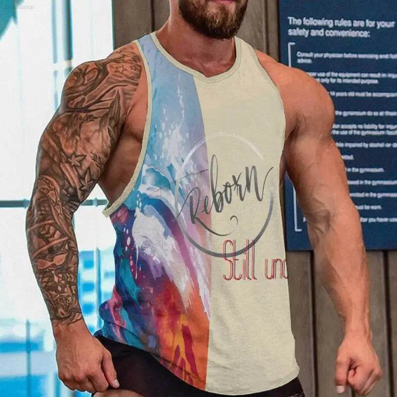 Colorful sleeveless shirt.