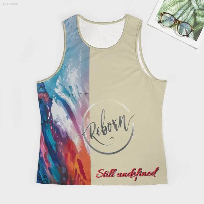 Sleeveless shirt with abstract design.