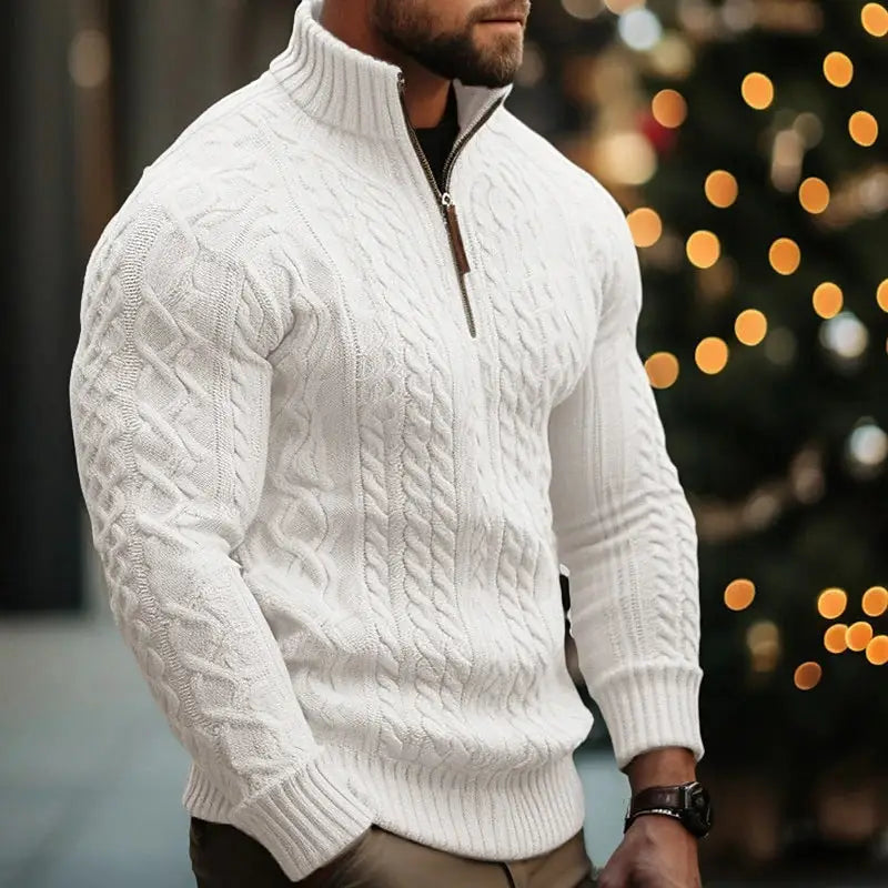 Men’s Knitwear Half Zipper Coat Solid Color Twisted Thickened Sweater