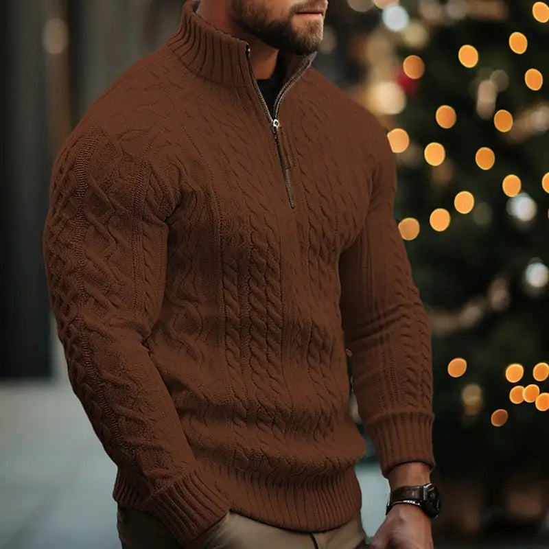 Men’s Knitwear Half Zipper Coat Solid Color Twisted Thickened Sweater