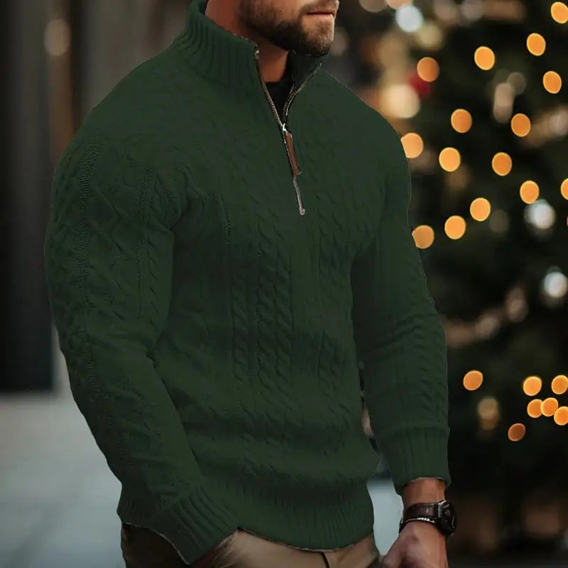 Men’s Knitwear Half Zipper Coat Solid Color Twisted Thickened Sweater