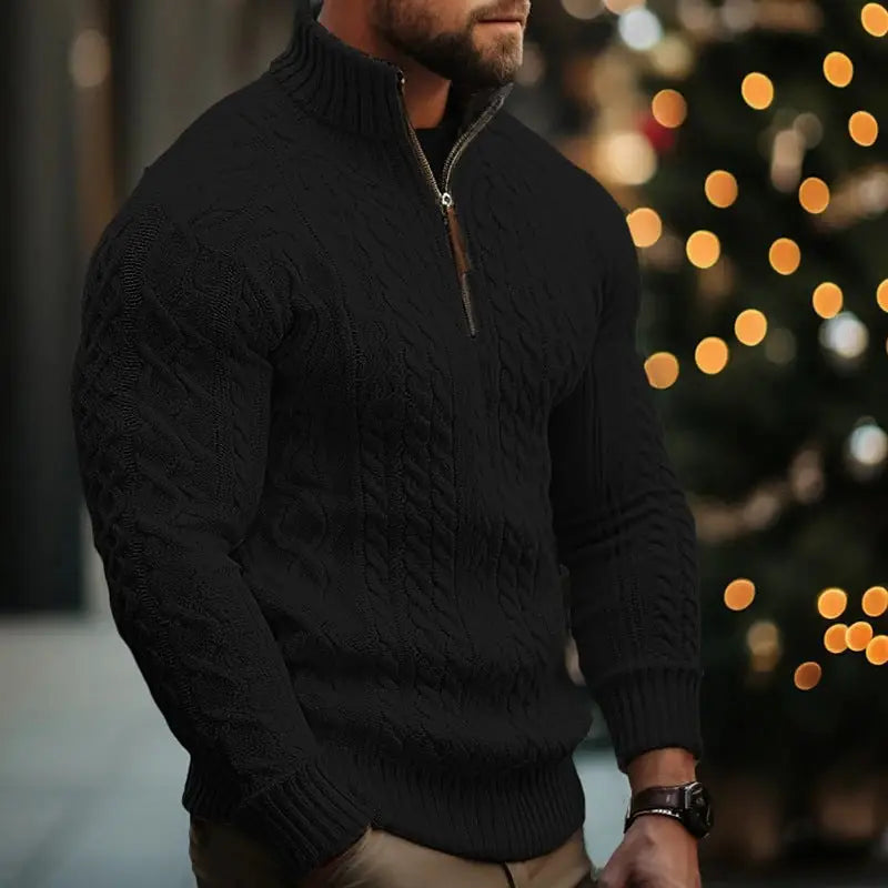 Men’s Knitwear Half Zipper Coat Solid Color Twisted Thickened Sweater