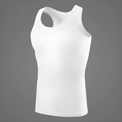 White racerback tank top from Men’s Pure Cotton Vest & Underwear Set, perfect for sports training