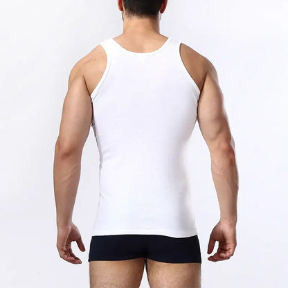 White tank top from Men’s Pure Cotton Vest & Underwear Set, perfect for casual wear