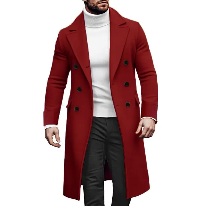 Men’s Woolen Large Overcoat Male Double-breasted Coat