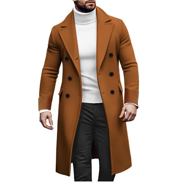 Men’s Woolen Large Overcoat Male Double-breasted Coat