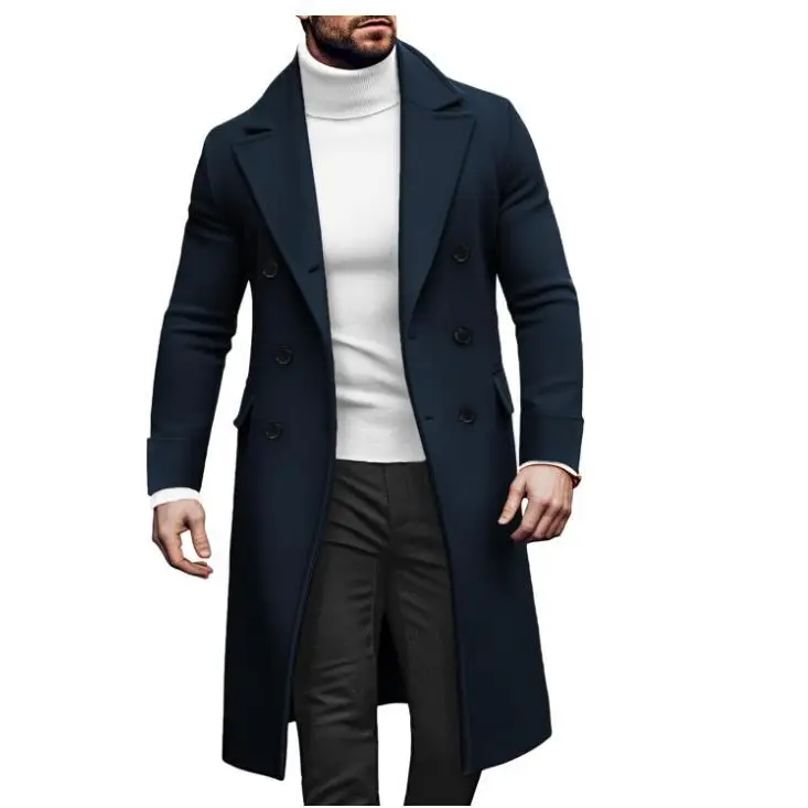 Men’s Woolen Large Overcoat Male Double-breasted Coat