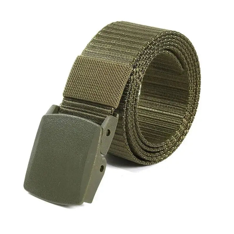 Olive green web belt from Metal-Free Tactical Web Belts for Men with plastic buckle metal-free