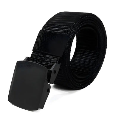 Black nylon web belt with plastic buckle metal-free, great for men’s canvas belt use