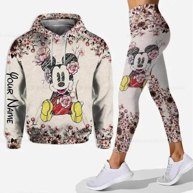 Trendy Stylish Mickey Mouse Floral Hoodie & Leggings Set - Estalios