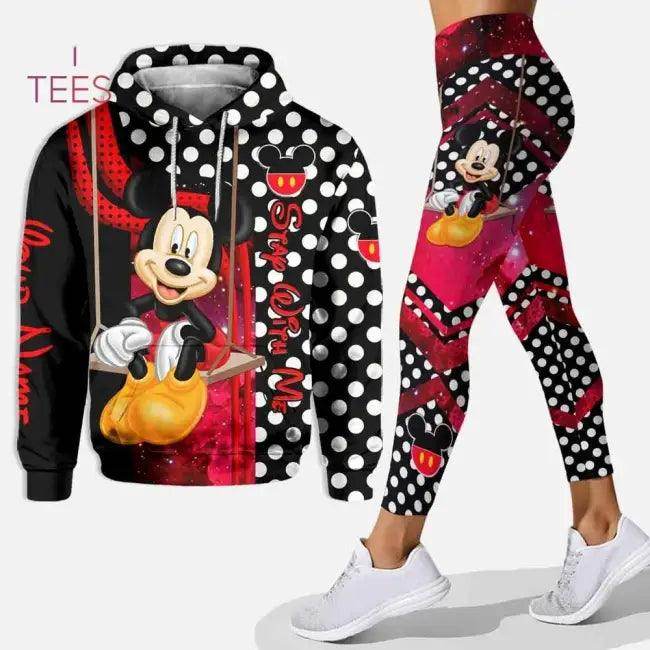 Trendy Stylish Mickey Mouse Floral Hoodie & Leggings Set - Estalios