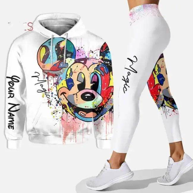 Trendy Stylish Mickey Mouse Floral Hoodie & Leggings Set.