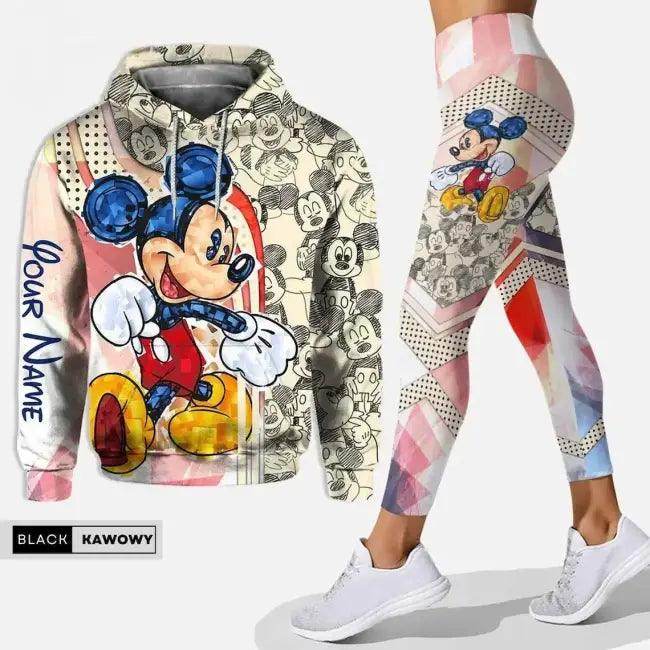 Trendy Stylish Mickey Mouse Floral Hoodie & Leggings Set - Estalios