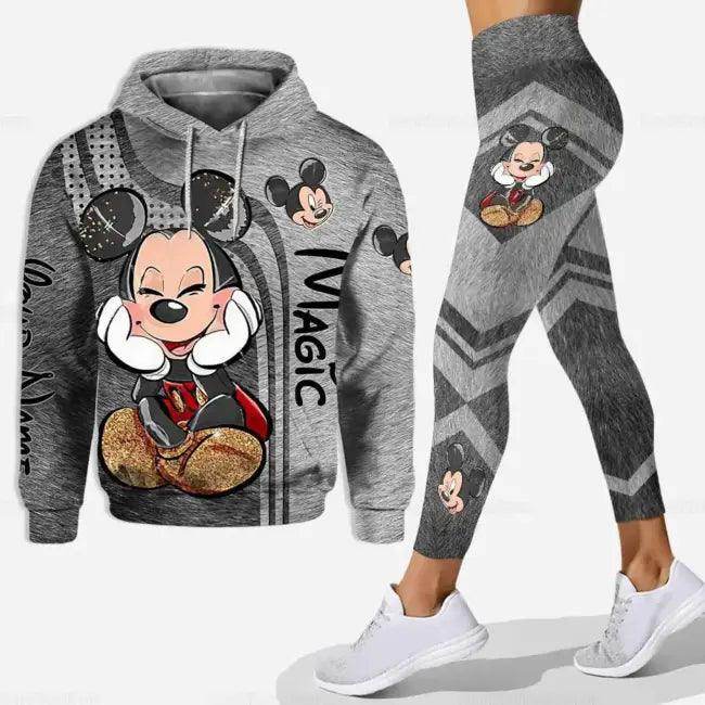 Trendy Stylish Mickey Mouse Floral Hoodie & Leggings Set - Estalios