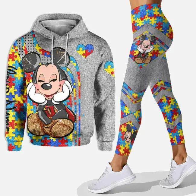 Trendy Stylish Mickey Mouse Floral Hoodie & Leggings Set - Estalios