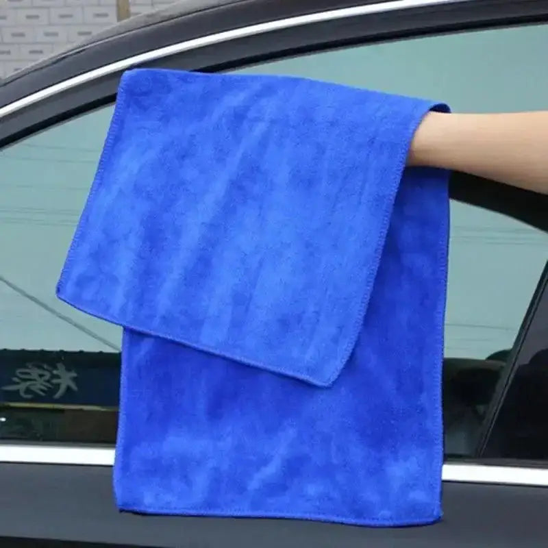 Blue microfiber cleaning towel for efficient car wash drying and scrubbing