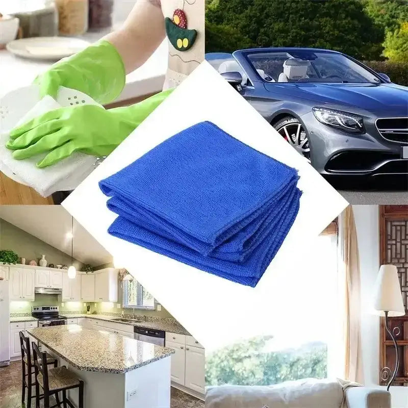 Blue microfiber cleaning cloths for easy car wash drying and perfect shine