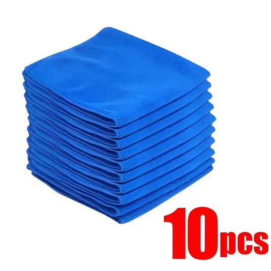 Stack of blue microfiber towels perfect for car wash drying and general cleanup