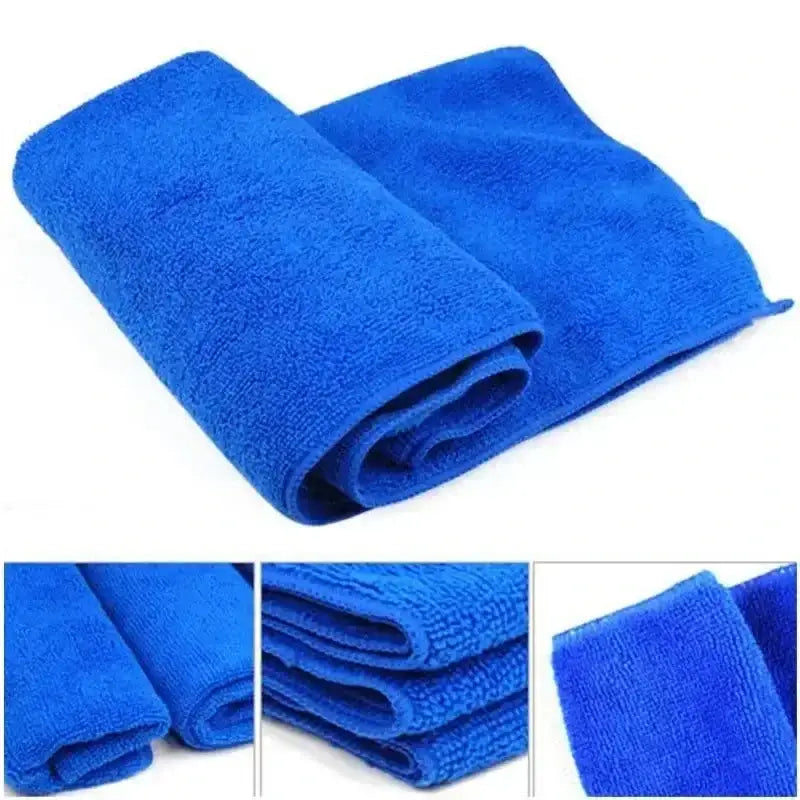 Blue microfiber cleaning cloths perfect for car wash drying and quick detailing tasks