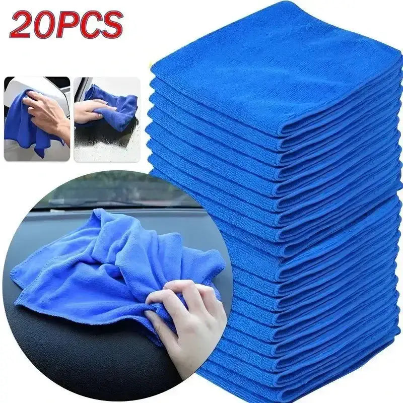 Stack of blue microfiber towels perfect for car wash drying and quick drying needs