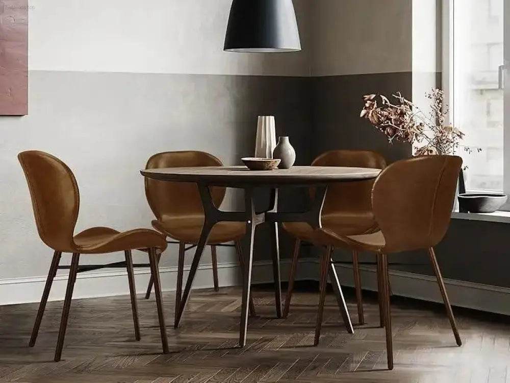 Mid Century Modern Dining Chair Set of 4 Brown Faux Leather - Estalios
