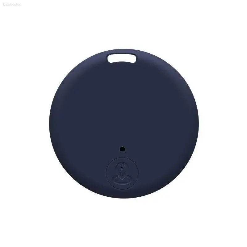 Round, dark blue tracking device.
