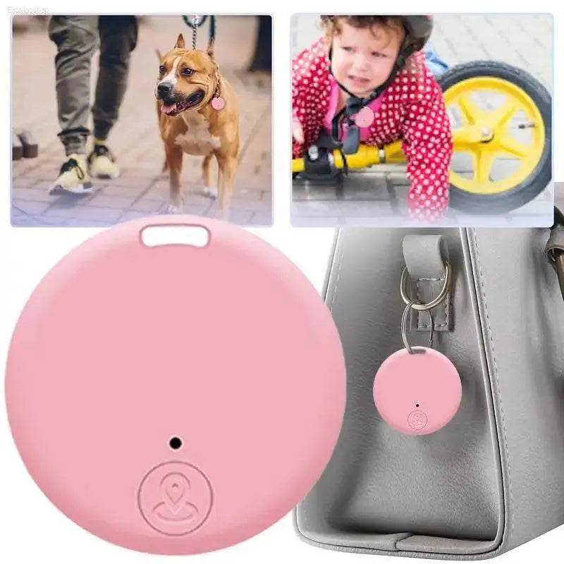 Pink round tracking device.