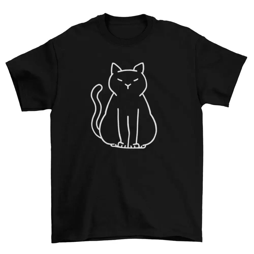 Black Minimalist Cat T-shirt featuring a white cat outline, perfect with maroon sold vibes