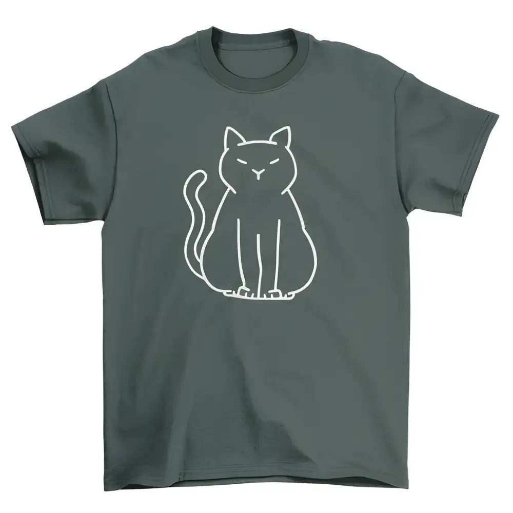 Gray Minimalist Cat T-shirt with white cat outline perfect for forest green lovers