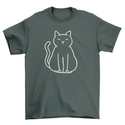 Gray Minimalist Cat T-shirt with white cat outline perfect for forest green lovers