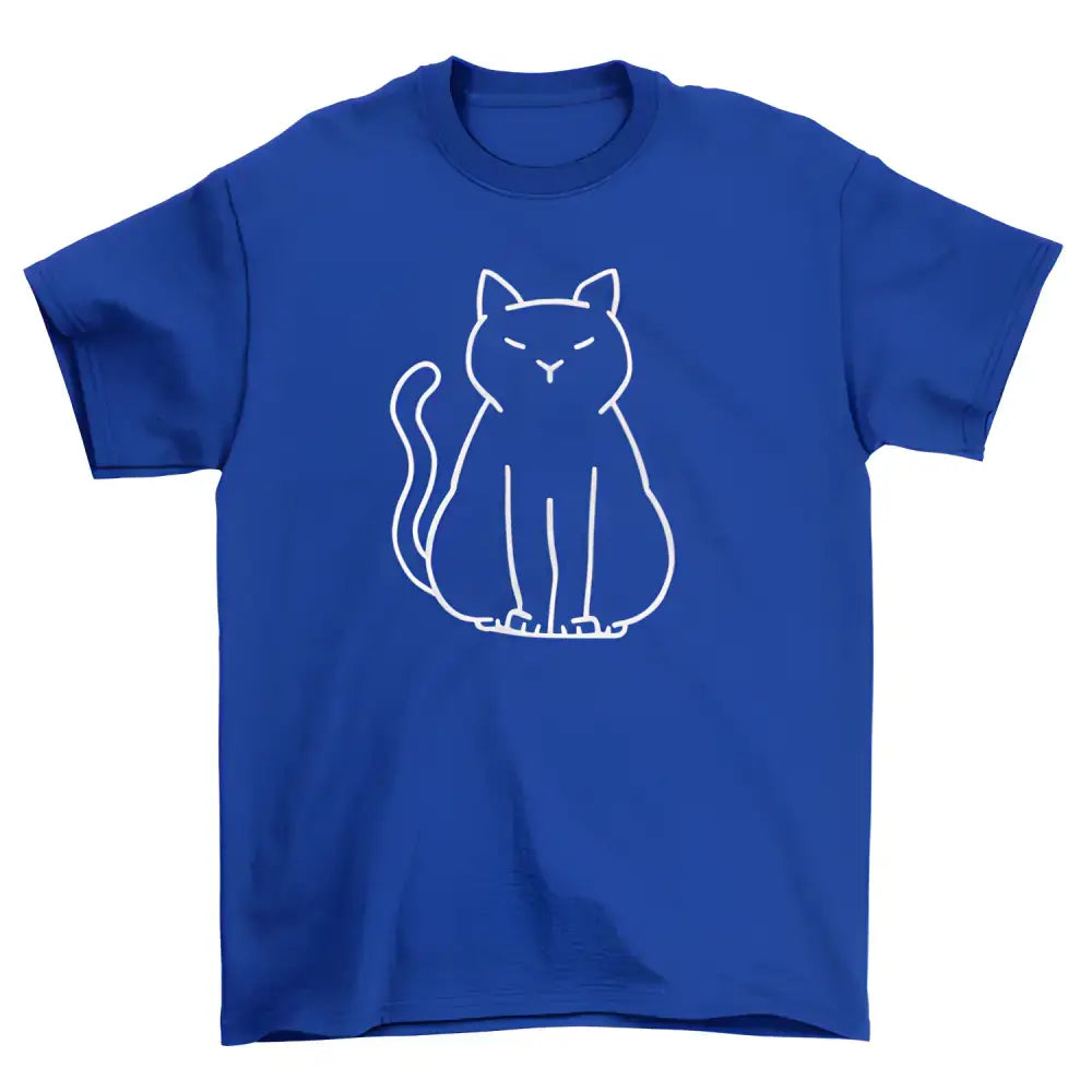 Blue Minimalist Cat T-shirt with white cat outline, perfect for a forest green lover