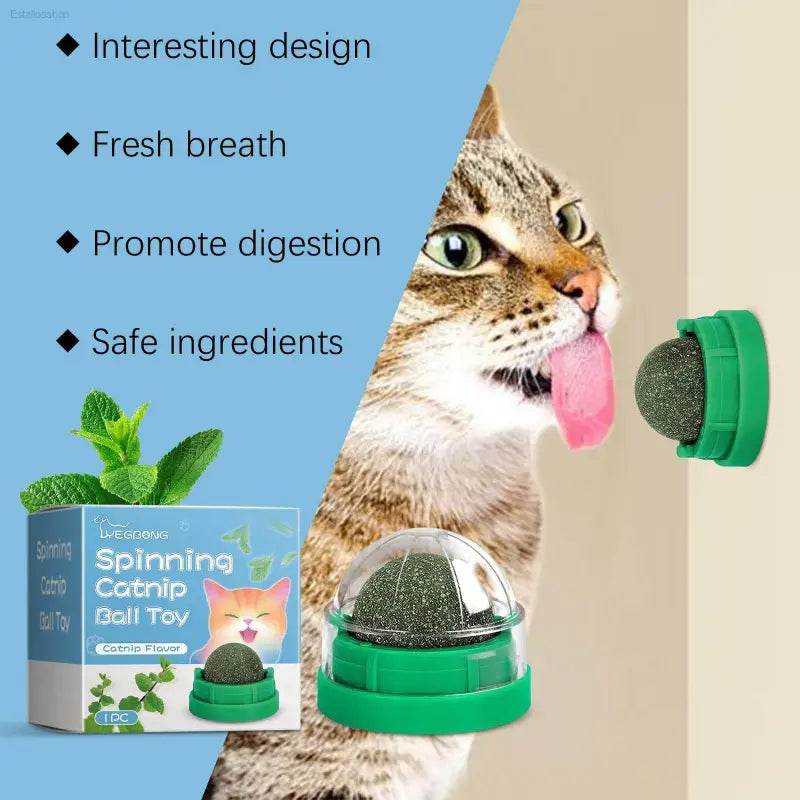 Mint-Flavored Rotating Cat Ball Toy Chew Toy for Dental Care - Estalios
