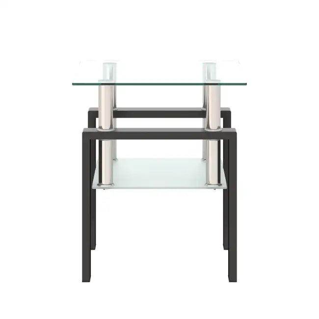 Sleek Modern Tempered Glass Two-Tier Tea Table with Shelf - Estalios