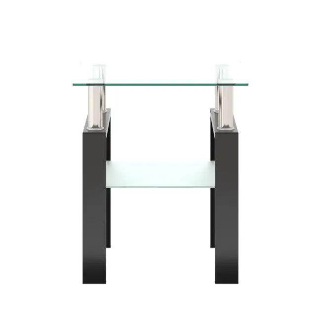 Sleek Modern Tempered Glass Two-Tier Tea Table with Shelf - Estalios