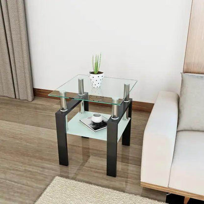 Sleek Modern Tempered Glass Two-Tier Tea Table with Shelf - Estalios
