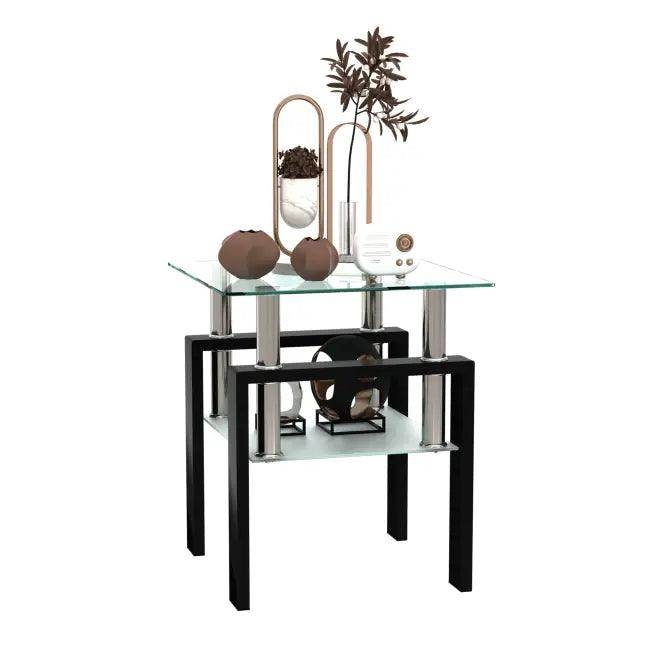 Sleek Modern Tempered Glass Two-Tier Tea Table with Shelf - Estalios