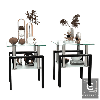 Stunning Glass-Topped End Table Duo for Modern Elegance - Estalios