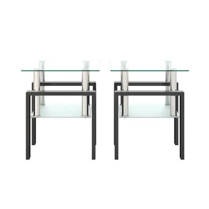 Stunning Glass-Topped End Table Duo for Modern Elegance - Estalios